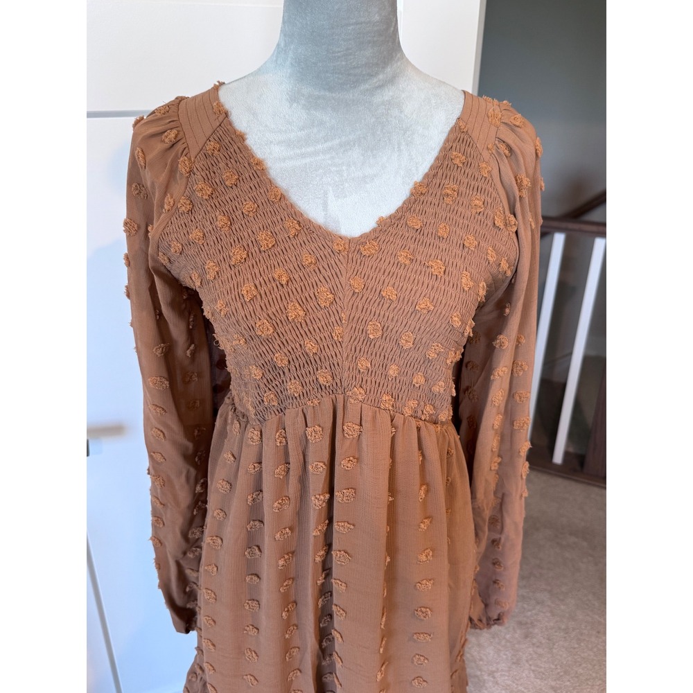 J.NNA Swiss Dot Smocked Empire Waist Mini Dress Terracotta Mauve Plus 3XL NEW - Picture 2 of 7